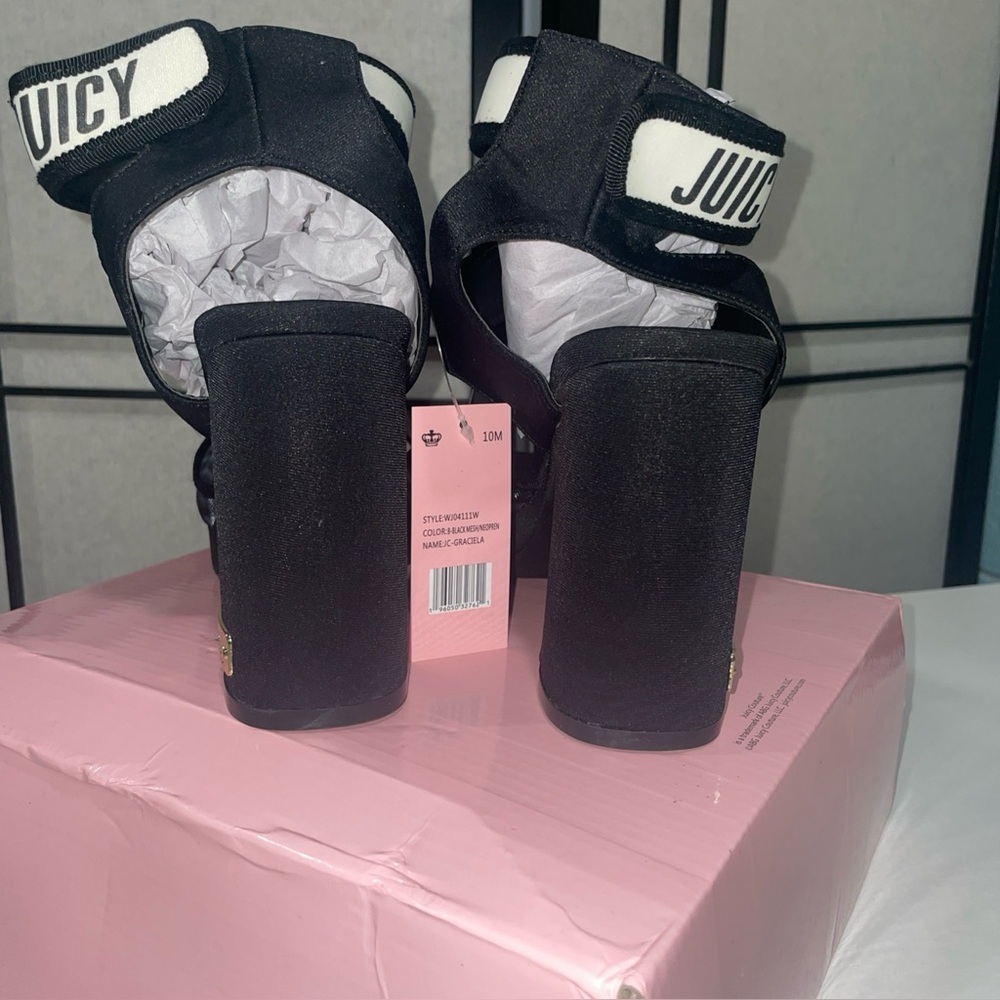 NEW Juicy Y2K Graciela Black Mesh Platform Block Heel Sandals Chunky Glam Sz 10 - Picture 4 of 11